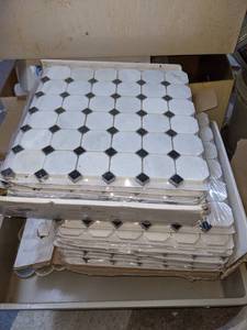 12 x 12 American Olean Stone Mosaic Tile, White wBlack Dots