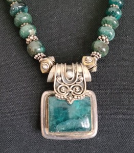 Green Stone and Sterling Beaded Necklace