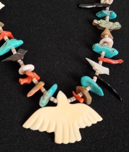 Beaded Turquoise and Multi-Stone Bird Motif Necklace