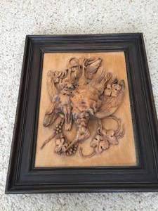 lot 231 image: Vintage Carved Birds Framed Art Piece