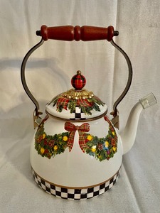 lot 153 image: MacKenzie-Childs Enamel Teapot and 2 Matching Mugs