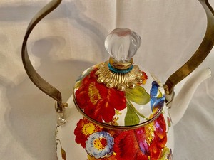 lot 155 image: MacKenzie-Childs Enamel White Floral Teapot Flower Market