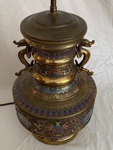 lot 1 image: Amazing Champleve Enamel Brass Lamp