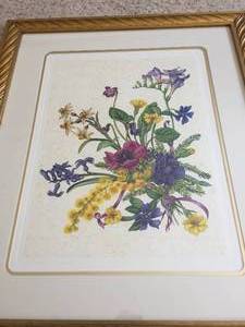 lot 292 image: Large Floral Framed Art in Ornate Gold Frame