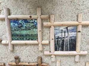 lot 296 image: 5 Birch Bark Hand Made Frames w Outdoor Themed Art