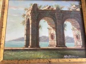lot 310 image: Hoffman Oil on Wood Framed Art w Ornate Gold Frame