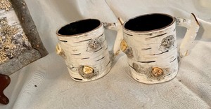 lot 383 image: Art on Birch and 2 Porcelain Birch Looking Mugs