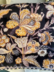 lot 395 image: McKenzie-Childs Vendage Chair Cushions with Ties and a Wall Clock