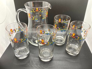 lot 87 image: Porsgrund Farmers Rose Glass Pitcher & Tumbler Set