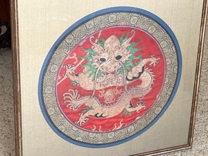 lot 281 image: Chinese Embroidery Framed Dragon Motif Art