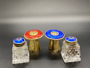 lot 413 image: Vintage Enamel and Sterling Salt and Pepper Shakers