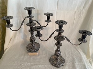 lot 38 image: Pair of Three Arm Vintage Silver Plate Candelabras