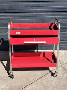 lot 125 image: Red Locking Drawer Shop Cart