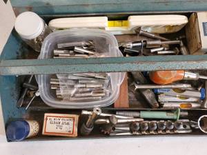 lot 156 image: Green Metal Tool Box with Expensive Bits and Misc Tools