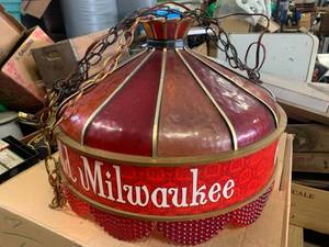 lot 3 image: Vintage Old New Stock Milwaukee Hanging Light 21 Diameter (No Shipping)