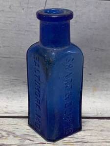 lot 5 image: Antique Cobalt Blue Sharp & Dohme Poison Bottle 3  Tall (Sold $30 Ebay)