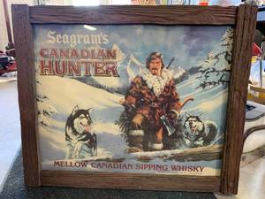 lot 40 image: VintageSeagramsCanadian Hunter Whiskey Framed Art 28 x 30