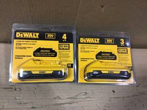 LOT ( 1 ) 20-Volt MAX Compact Lithium-Ion 3.0Ah Battery Pack by DEWALT AND ( 1 )  20-Volt MAX Compact Lithium-Ion 4.0Ah Battery Pack by DEWALT Customer Returns Open Box See Pictures