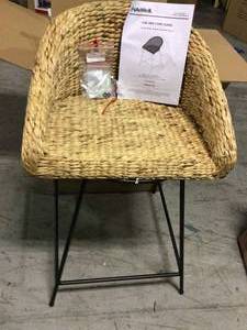 Black Metal Counter Stool with Back and Natural Seat (21.42 in. W x 34.25 in. H) Customer Returns Open Box See Pictures