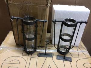 Urbanne Rustic Black Metal Wall Mount Hanging Glass Cylinder Decorative Vases (Set of 2)&nbsp&nbspCustomer Returns Open Box See Pictures