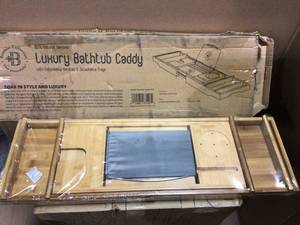 Bathtub Caddy Tray with Book and Wine Holder for a Spa Relaxing Bath with Extendable Arms by Bambusi&nbsp&nbspCustomer Returns Open Box See Pictures