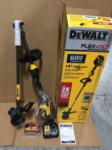 15 in. 60V MAX Lithium-Ion Cordless FLEXVOLT Brushless String Grass Trimmer with (1) 3.0Ah Battery and Charger Included by DEWALT&nbsp&nbspCustomer Returns Open Box See pictures