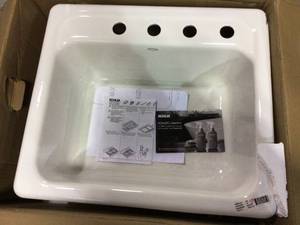 Mayfield Drop-In Cast Iron 25 in. 4-Hole Single Bowl Kitchen Sink in White by KOHLER&nbsp&nbspCustomer Returns Open Box See pictures