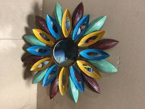 Medium Sunburst Multi-Colored Metal Art Deco Accent Mirror (26 in. Diameter) by StyleWell&nbsp&nbspCustomer Returns Open Box See pictures