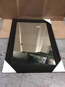 Medium Rectangle Dark Wood Tone Hooks Contemporary Mirror (30 in. H x 42 in. W)&nbsp&nbspCustomer Returns Open Box See pictures