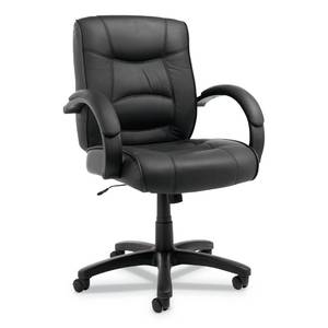 Alera Alera Strada Series Mid-Back SwivelTilt Chair wBlack Top-Grain Leather
