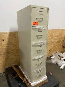 HON 510 Series 5-Drawer Vertical Metal File Cabinet, Letter, 52 Height, Full-Suspension, Light Gray