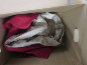 lot 67 image: box of curtains and sheets, blanket...