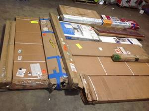 Pallet with assorted Shelves, Blinds, furniture and more see pictures