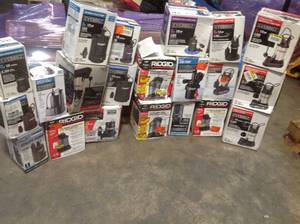 Pallet with assorted Everbuilt and Ridgid Pumps see pictures various models and conditions