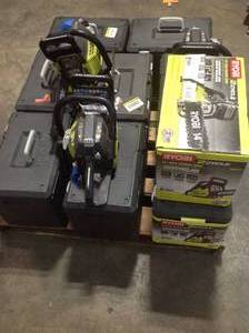 Pallet with assorted Ryobi Chain Saws carious conditions customer returns see pictures