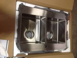 CMI Brimley Retrofit Dual Mount Stainless Steel 33 in 1 hole 5050 Double Bowl Flat Farmhouse Apron Kitchen Sink see pictures