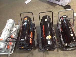 Lot of assorted Forced Air Kerosene Portable Heaters used various conditions see pictures