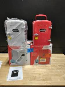 2 FRIGIDAIRE 0.3 cu. ft. 6-Can Retro Mini Fridge in Red AND WHITE