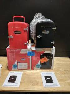 2 FRIGIDAIRE 0.3 cu. ft. 6-Can Retro Mini Fridge in Red AND BLACK