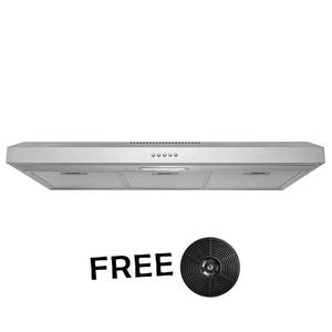 36 in. 58 CFM Kitchen Ducted Under Cabinet Range Hood in Brushed Stainless Steel with Carbon Filters and Push Button