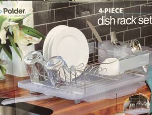 Polder 4 Piece Dish Rack Set Slide Out Drying Tray, Clear