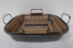 Circulon Nonstick Roasting Pan  Roaster with Rack - 17 Inch x 13 Inch, Gray
