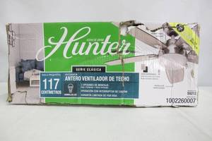 lot 307 image: Hunter Antero 46 in. LED Indoor Brushed Nickel Ceiling Fan with Light