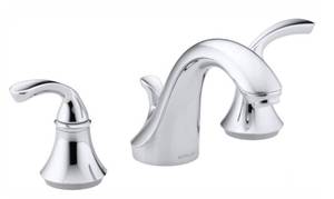 lot 311 image: Kohler Forte 8 in. Widespread 2-Handle Low-Arc Bathroom Faucet in Polished Chrome with Sculpted Lever Handles