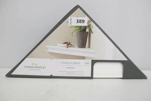 lot 389 image: Threshold 15.5in Corner Shelf in White 15.5in x 7.75in x 1.75in