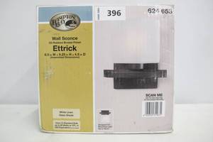 lot 396 image: Hampton Bay Ettrick 1-Light Oil-Rubbed Bronze Sconce with Hand Pained Glass Shade Wall Sconce