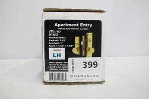 lot 399 image: Marks 91A3 Left Hand Polished Brass Apartment Entry Heavy Duty Mortise Lockset