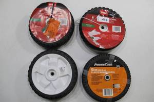 lot 415 image: Lot of 4 Lawn Mower Wheels with Tires - TORO Powercare