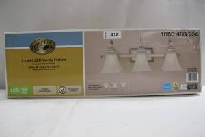 lot 418 image: Hampton Bay 120-Watt Equivalent 3-Light Brushed Nickel Integrated LED Vanity Light