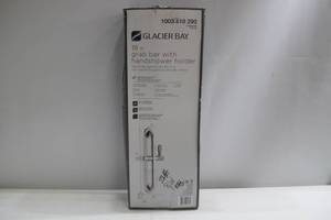 lot 417 image: Glacier Bay 18 in. x 1-14 in. Concealed Screw ADA Compliant Grab Bar with Adjustable Hand Shower Holder in Chrome